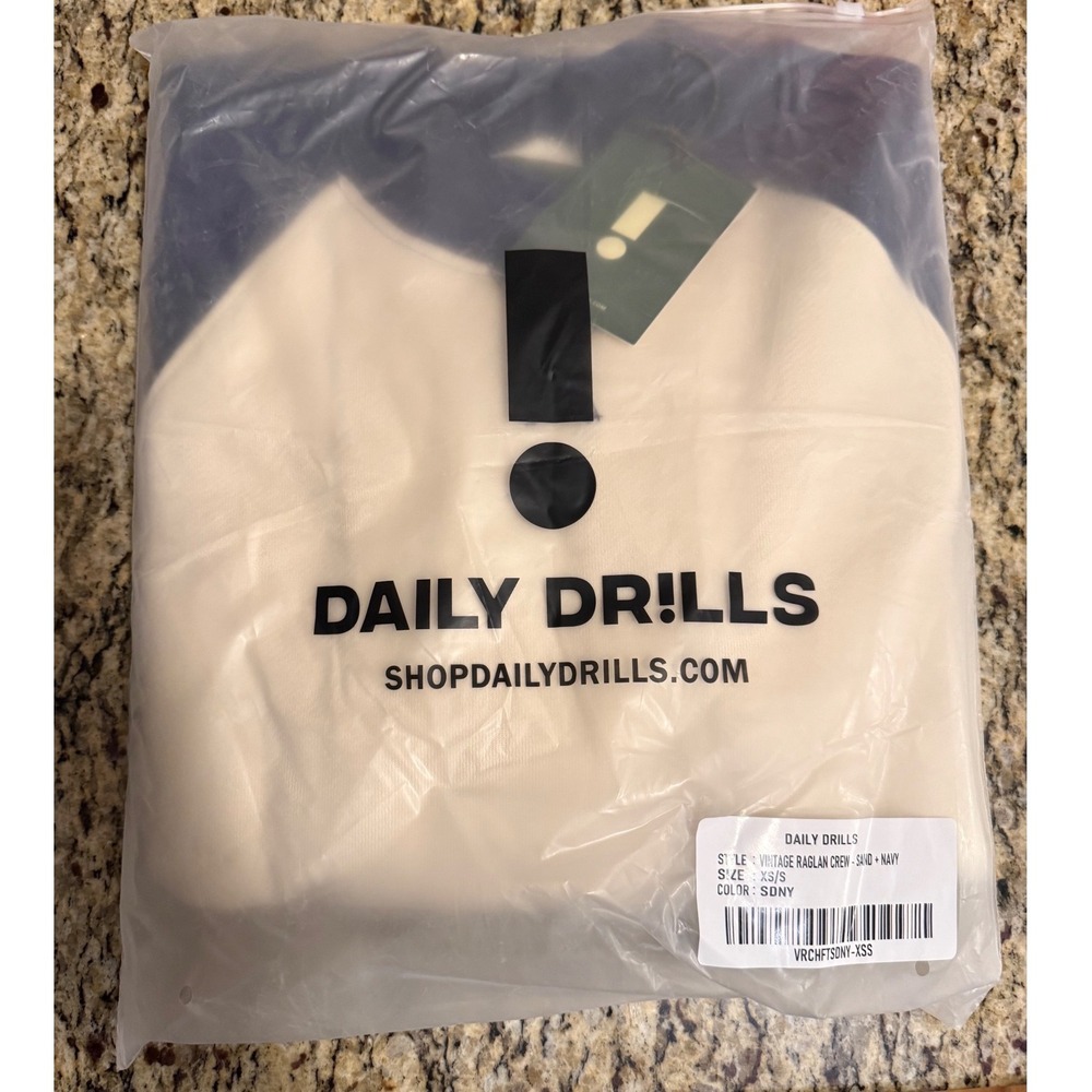 Daily Drills Vintage Raglan Crew Sand & Navy Size XS/S NIB